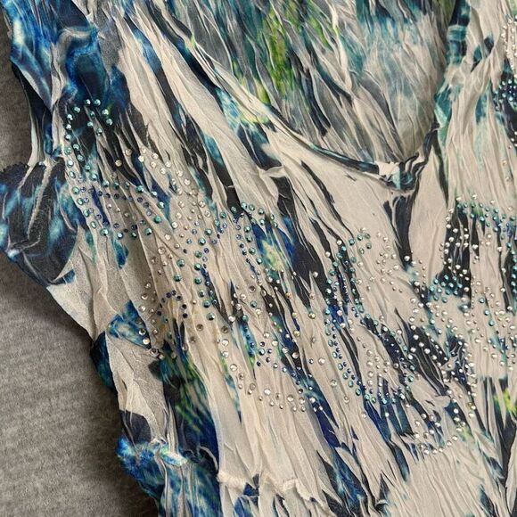 Reba Pleated Rhinestone Midi Dress Womens Large Sleeveless Sheer Fairy Goddess - Picture 5 of 12